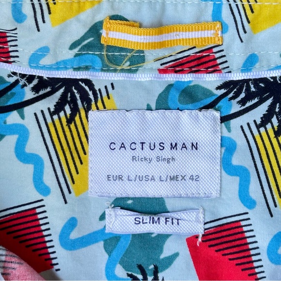 Cactus Man Ricky Singh Tropical Shirt Men’s Large Slim Fit Blue & Red Palm - Picture 3 of 4
